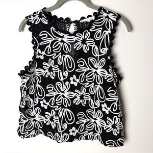 Solitaire Sleeveless Blouse Size Large Top Floral Black White Casual Dressy